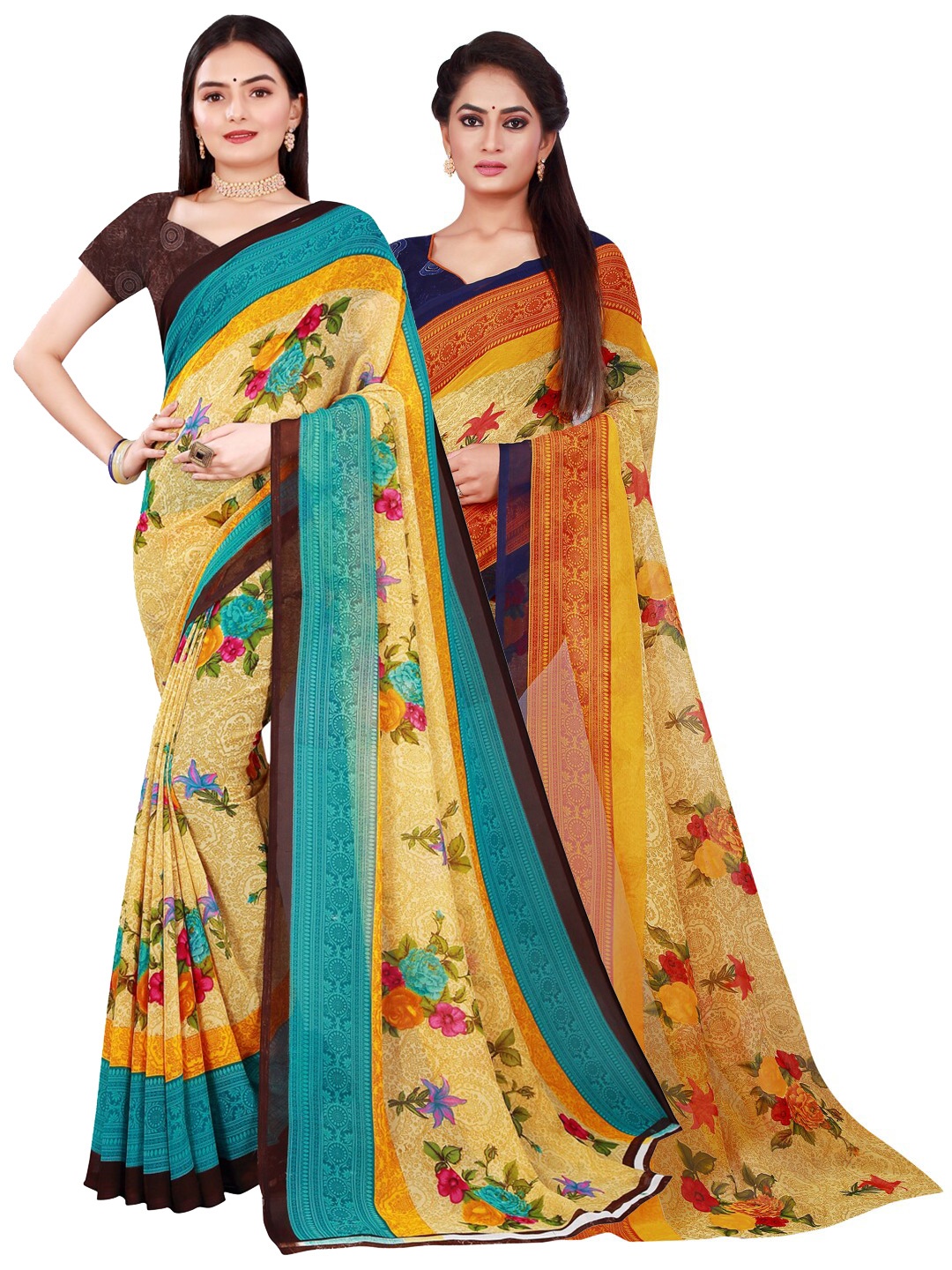 

KALINI Beige & Red Pure Georgette Saree
