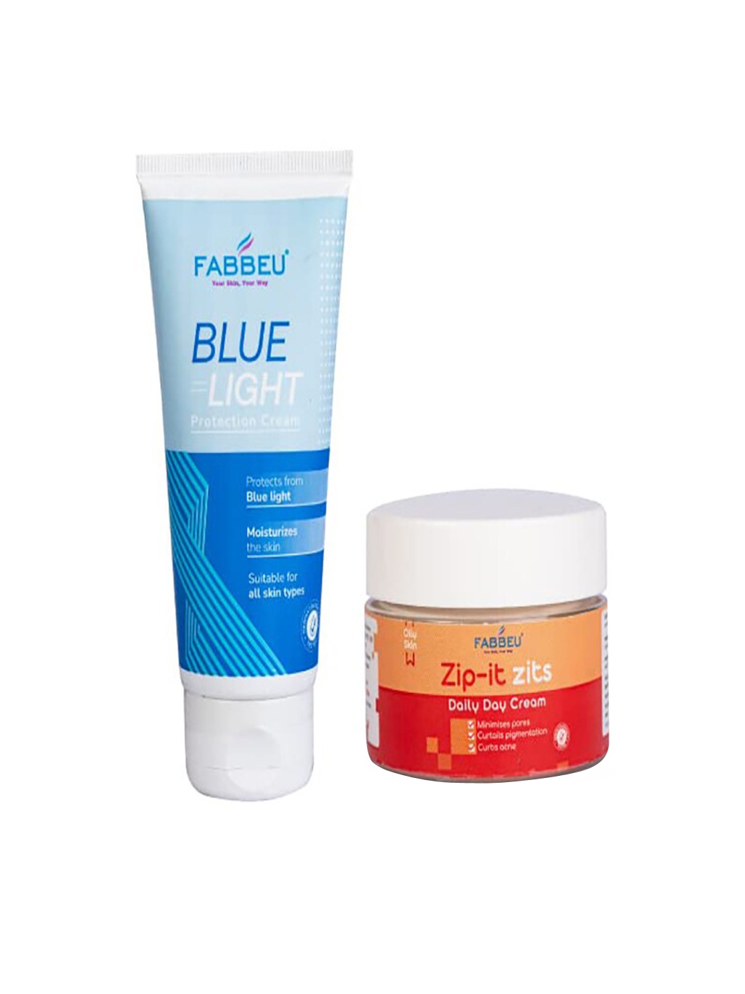 

FABBEU Set of Bluelight Protection Cream 100 g & Zip-It-Zits Daily Day Cream 50 g, Blue