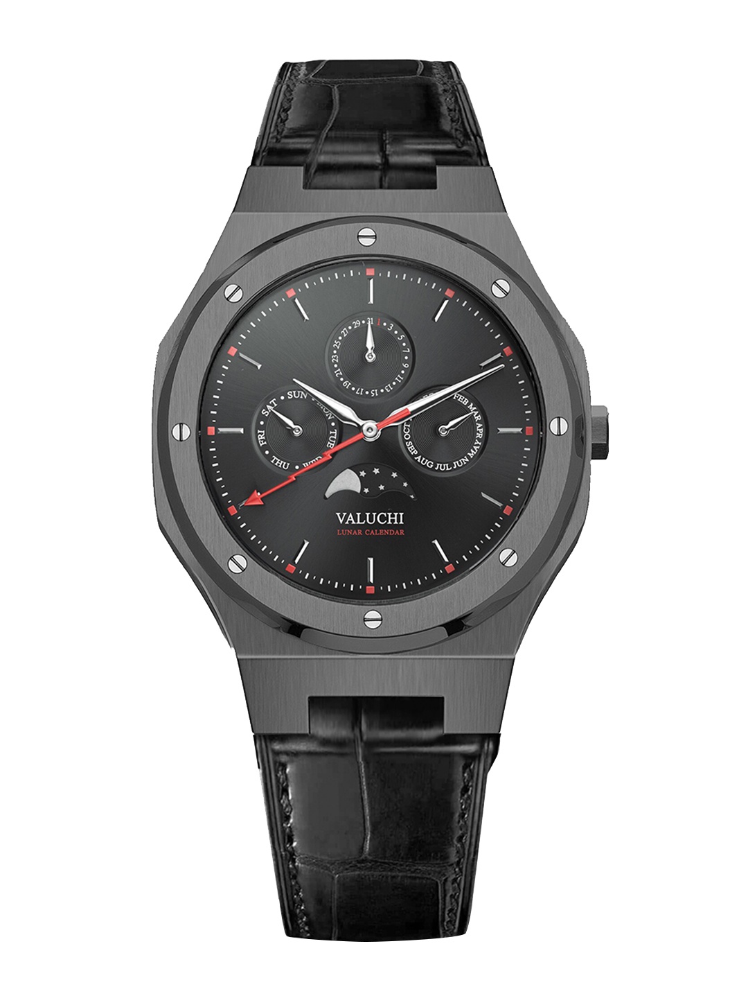

Valuchi Men Black Dial & Black Leather Wrap Around Straps Analogue Motion Powered Watch VT-LGM-001