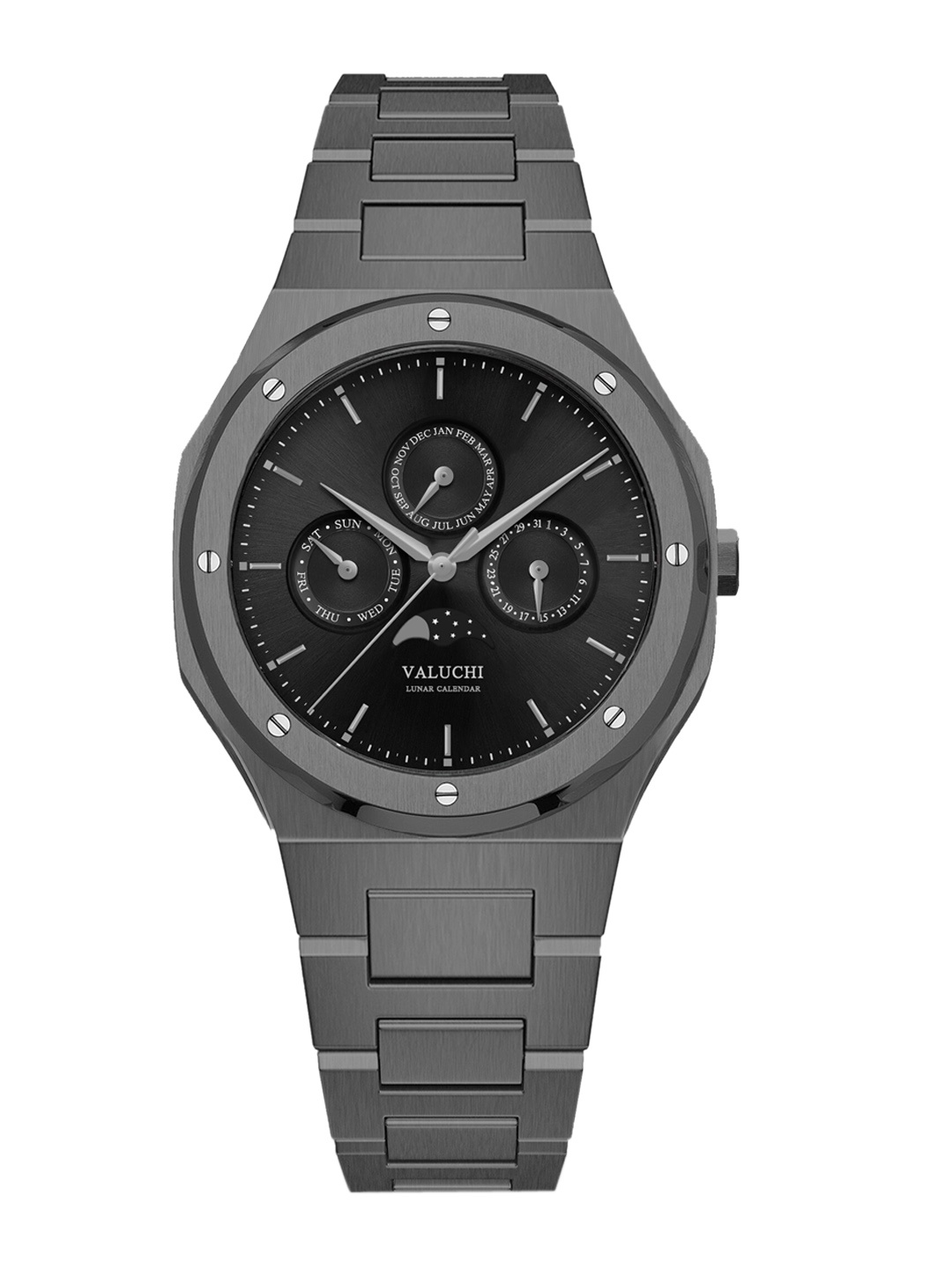

Valuchi Men Black Dial & Black Stainless Steel Bracelet Style Straps Analogue Automatic Motion Powered Watch