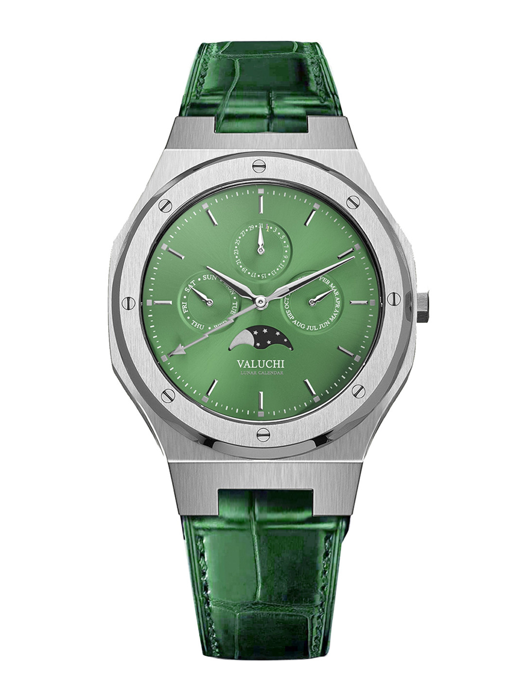 

Valuchi Men Green Dial & Green Leather Bracelet Style Straps Analogue Motion Powered Watch VT-LSG-001