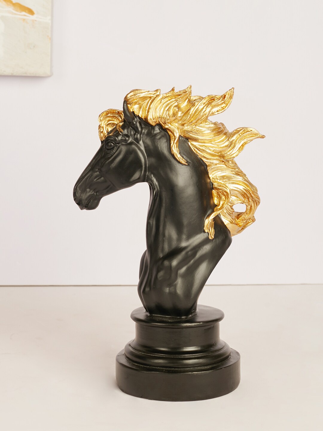 

HomeTown Black & Gold-Toned Polyresin Chess Horse Figurine Showpiece
