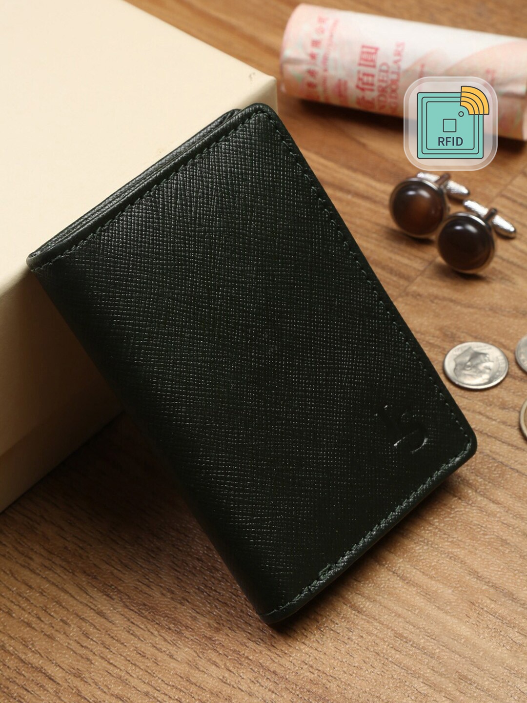 

Louis Stitch Saffiano Leather Green Bifold Wallet for Men