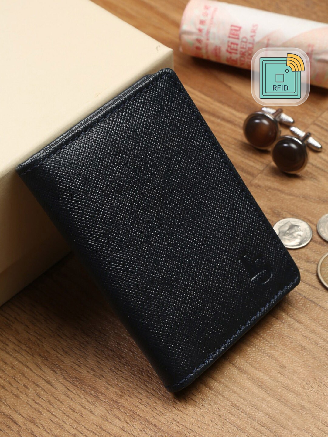 

LOUIS STITCH Saffiano Leather Blue Bifold Wallet for Men | RFID Blocking Slim Purse Wallet