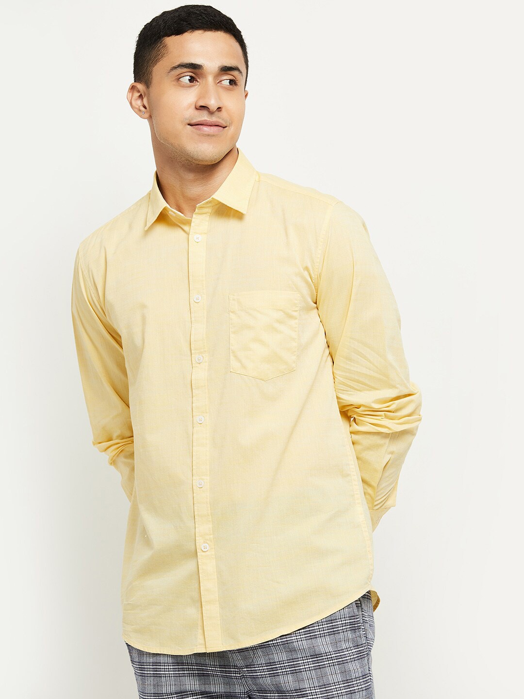 

max Men Yellow Cotton Casual Shirt