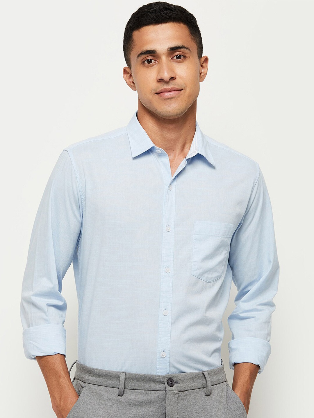 

max Men Blue Cotton Casual Shirt