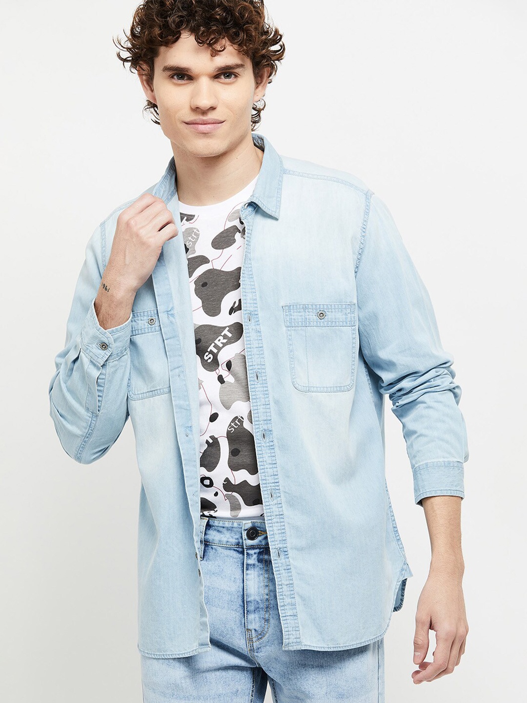 

max Men Blue Faded Casual Shirt