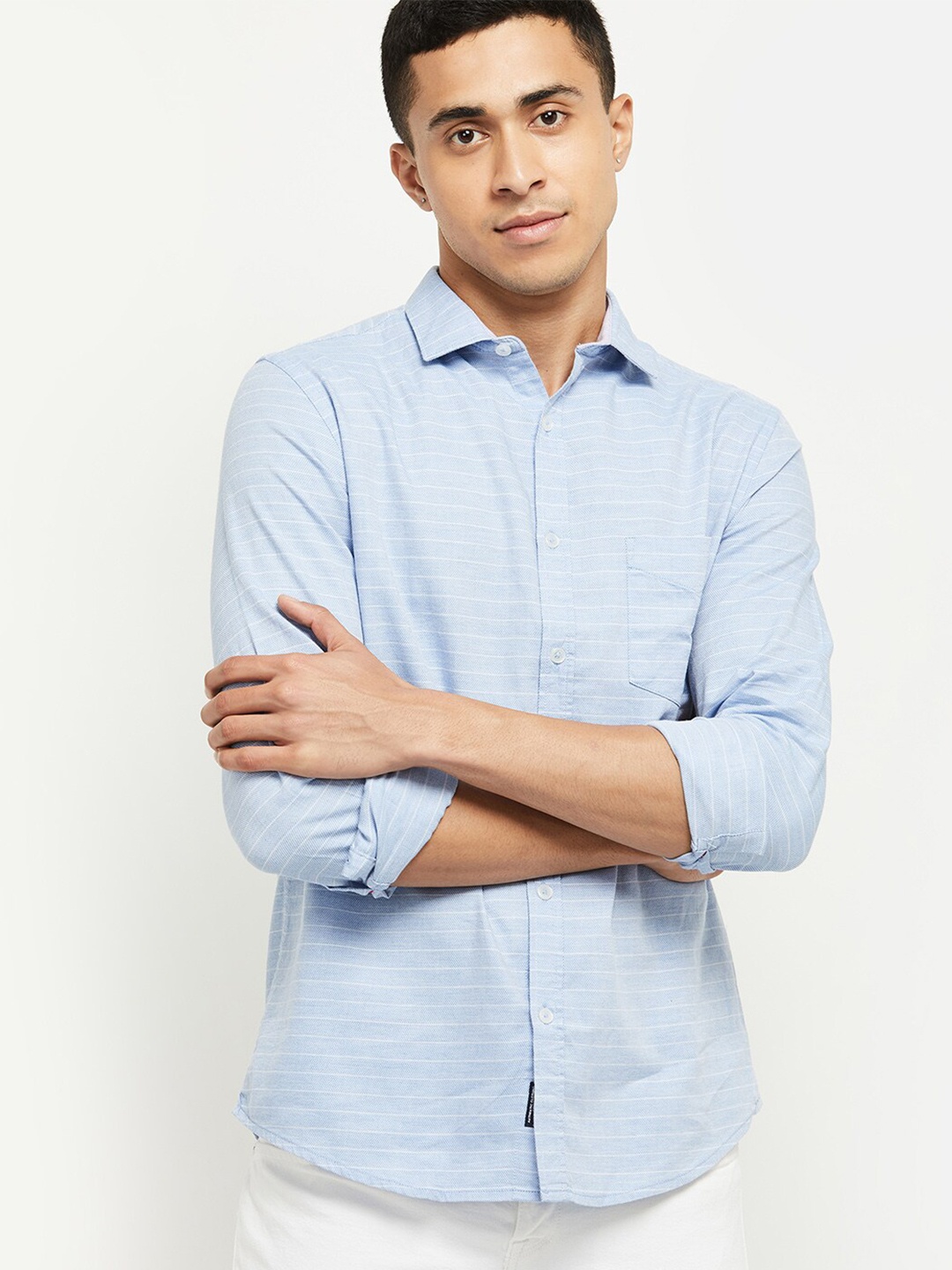 

max Men Blue Horizontal Stripes Striped Casual Shirt