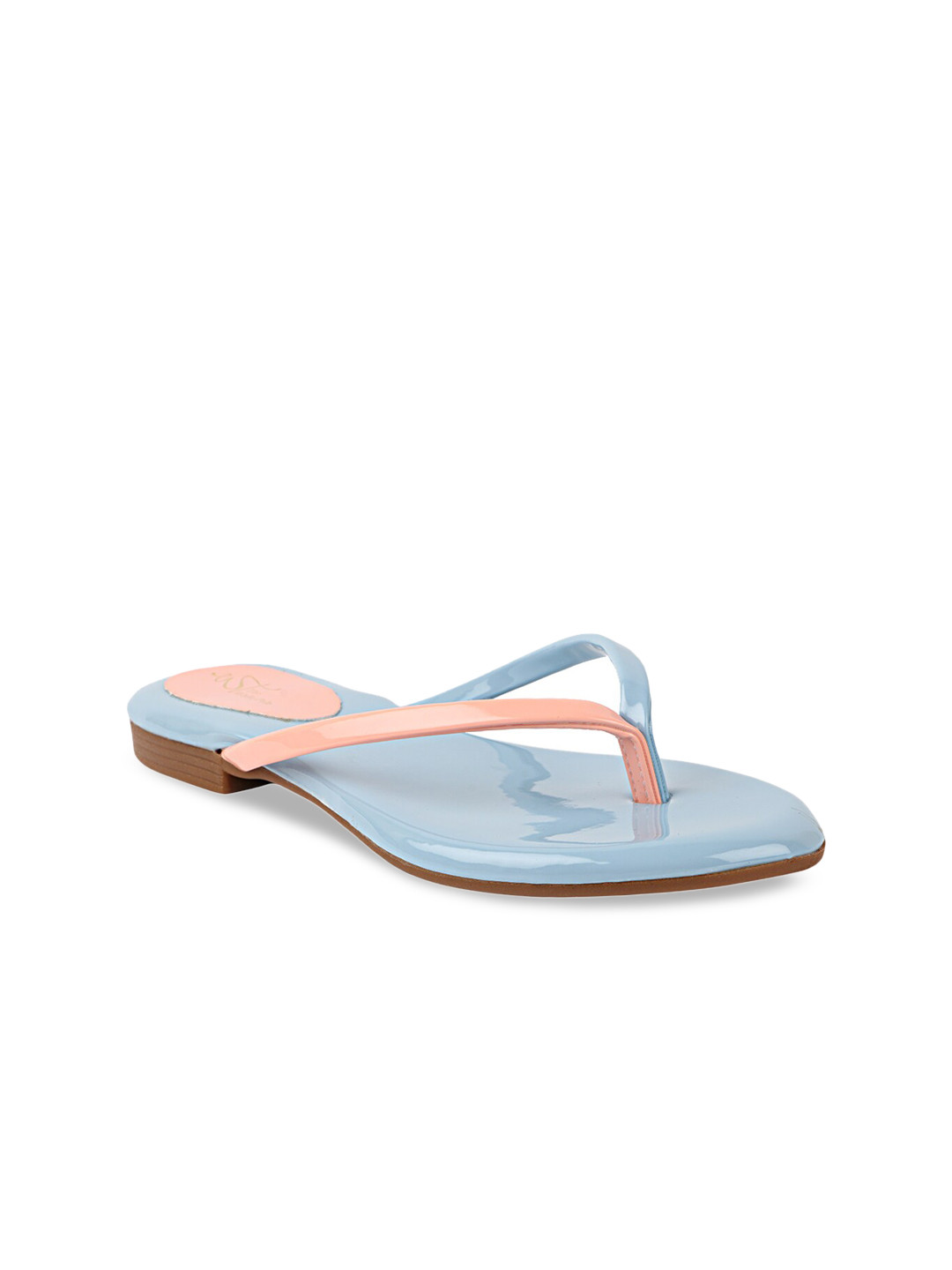 

THE WHITE POLE Women Blue Colourblocked Ethnic T-Strap Flats