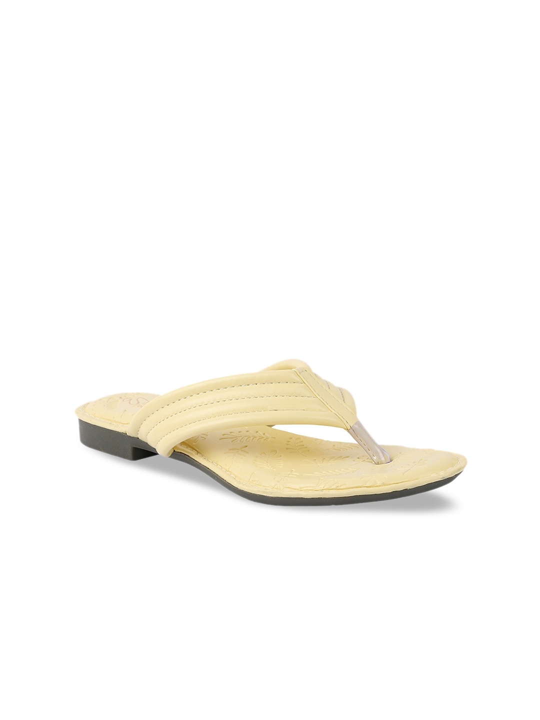 

THE WHITE POLE Women Yellow Textured Ethnic Open Toe Flats