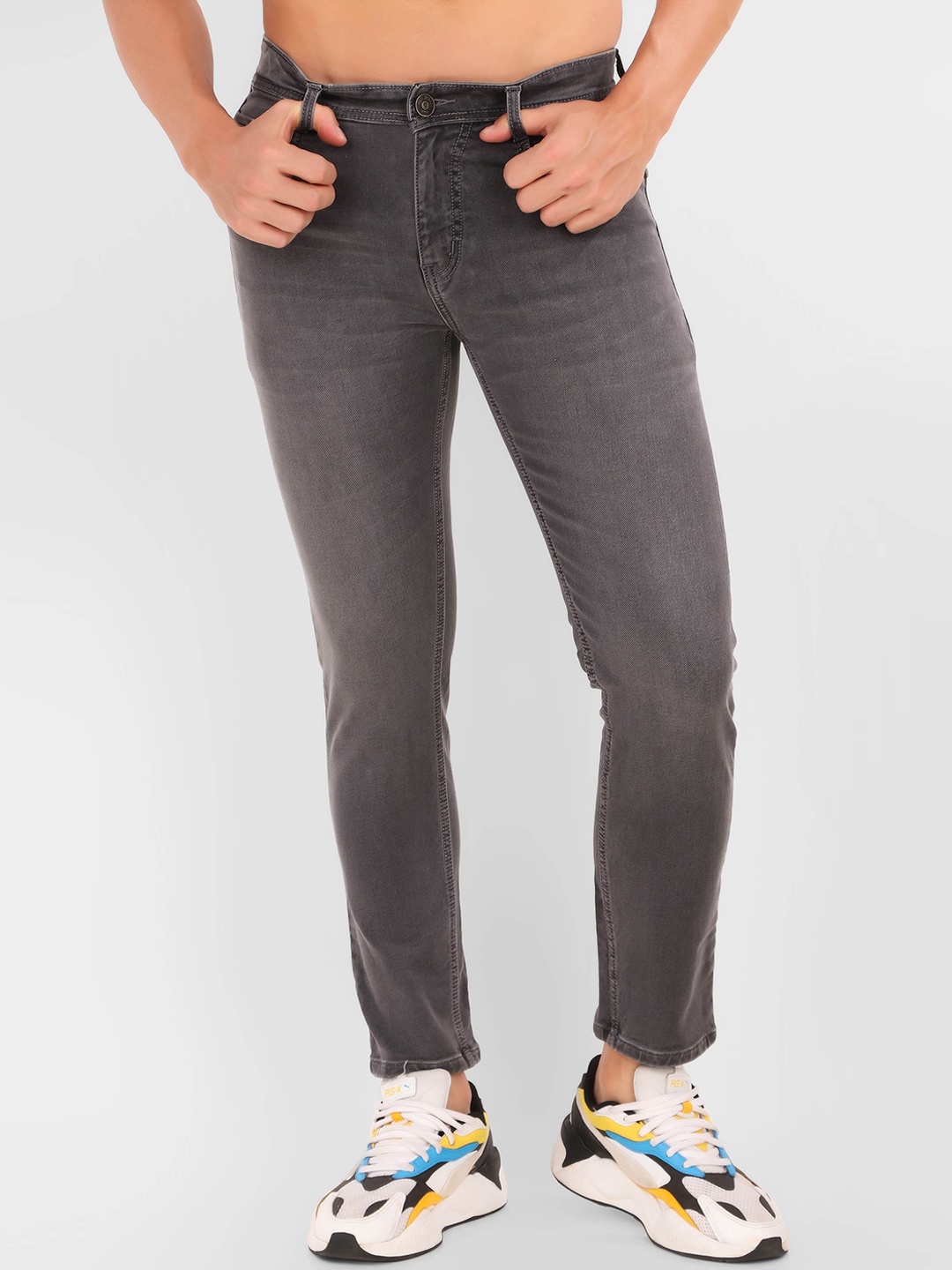 

OLD JERSEY Men Grey Comfort Light Fade Acid Wash Stretchable Jeans