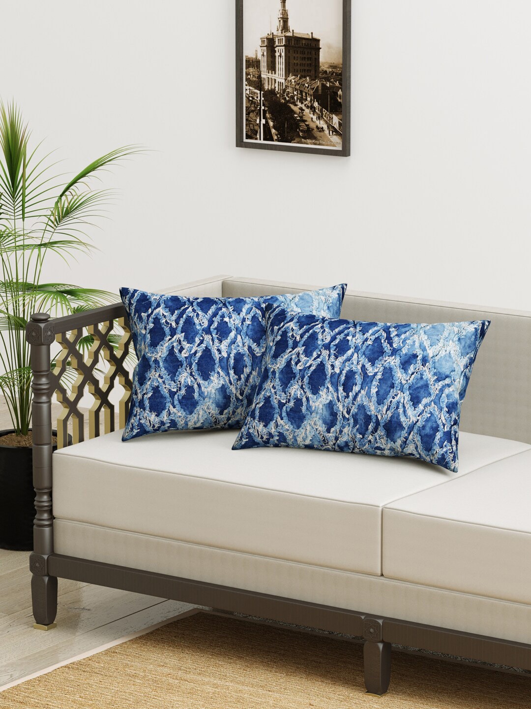 

Gulaab Jaipur Pack Of 2 Blue & Cream-Coloured Rectangle Cushion Covers