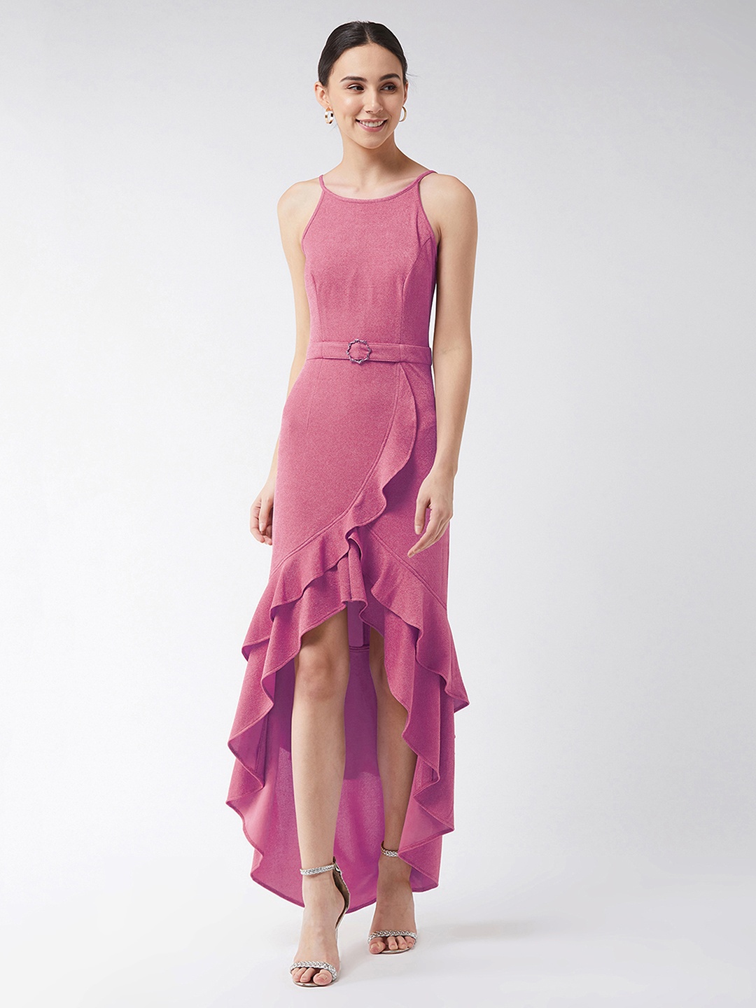 

Miss Chase Yellow Georgette Ruffled Asymmetric Dress