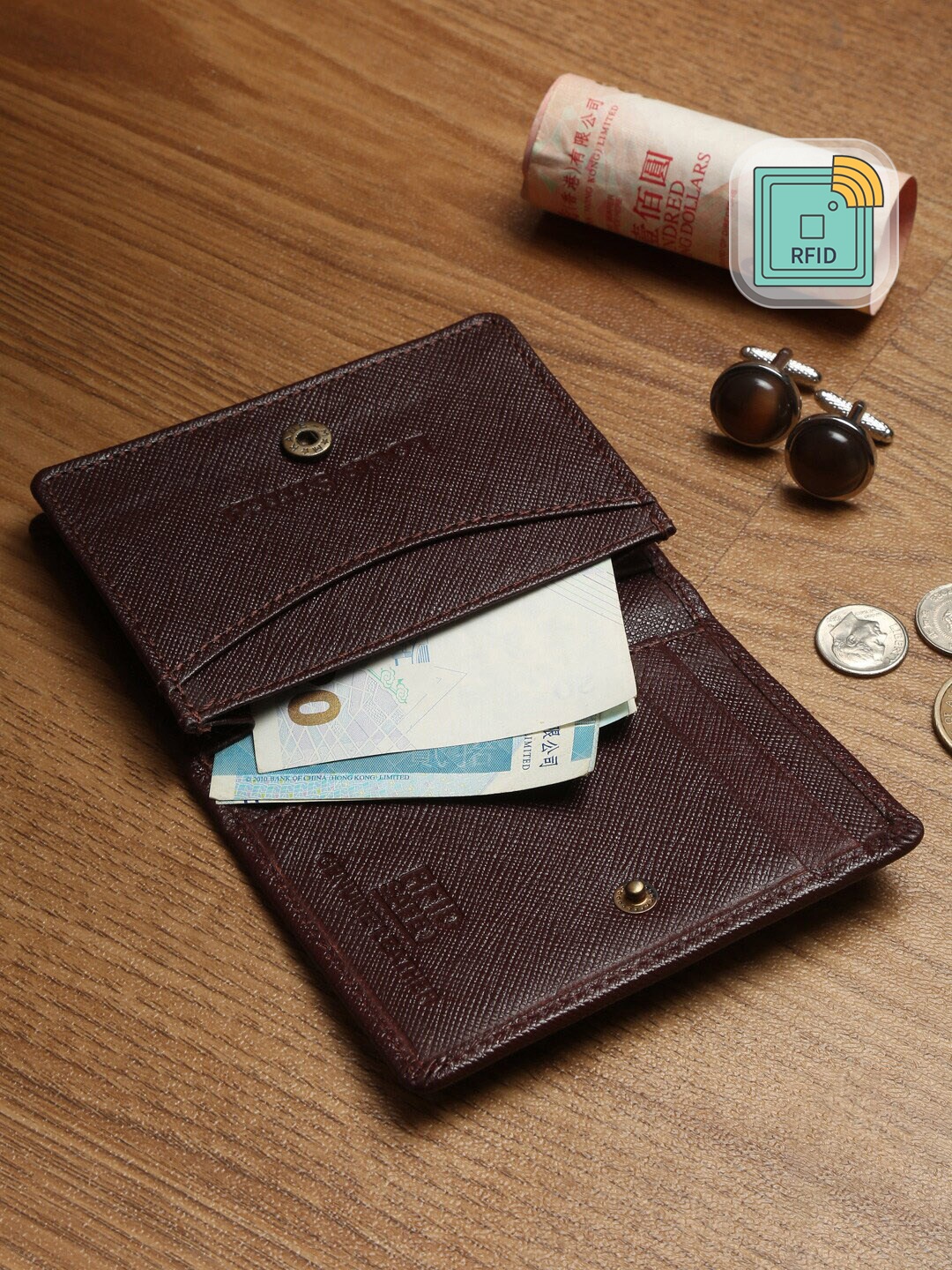 

LOUIS STITCH Men Saffiano Leather Maroon Bifold Wallet| RFID Blocking Slim Purse Wallet, Red