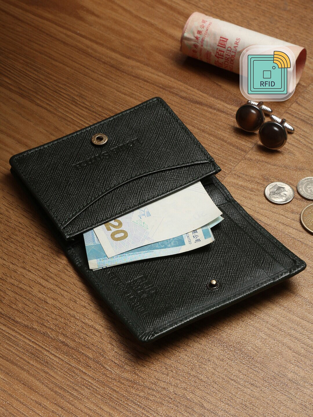 

LOUIS STITCH Men Saffiano Leather Green Bifold Wallet | RFID Blocking Slim Purse Wallet
