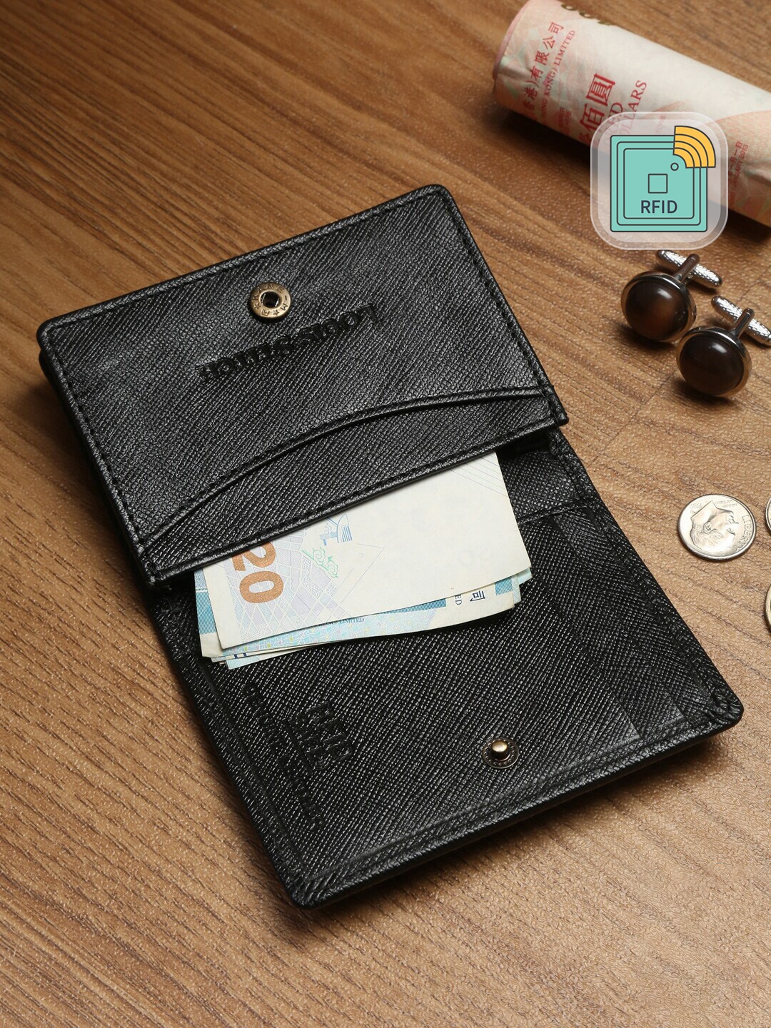 

LOUIS STITCH Men Saffiano Leather Black Bifold Wallet