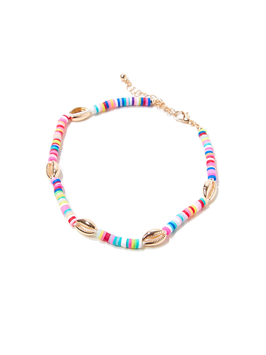 

FOREVER 21 Gold-Toned & Multicolored Cowrie Shell Beaded Anklet