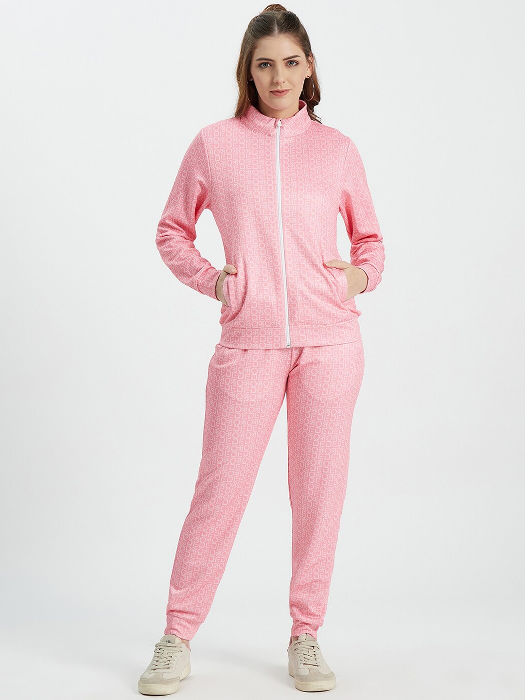 

EDRIO Women Pink & White Printed Tracksuit