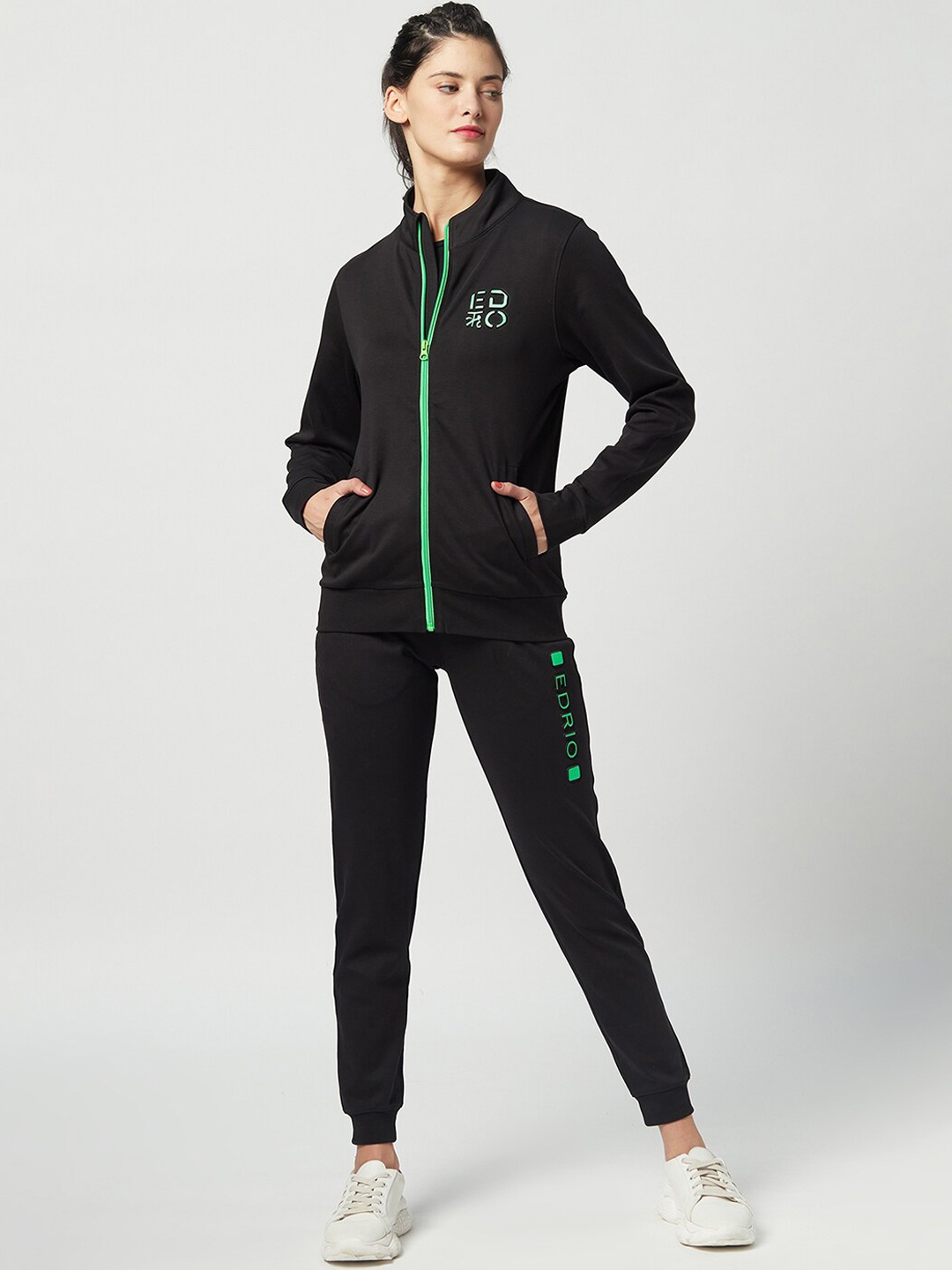 

EDRIO Women Black Solid Cotton Tracksuits