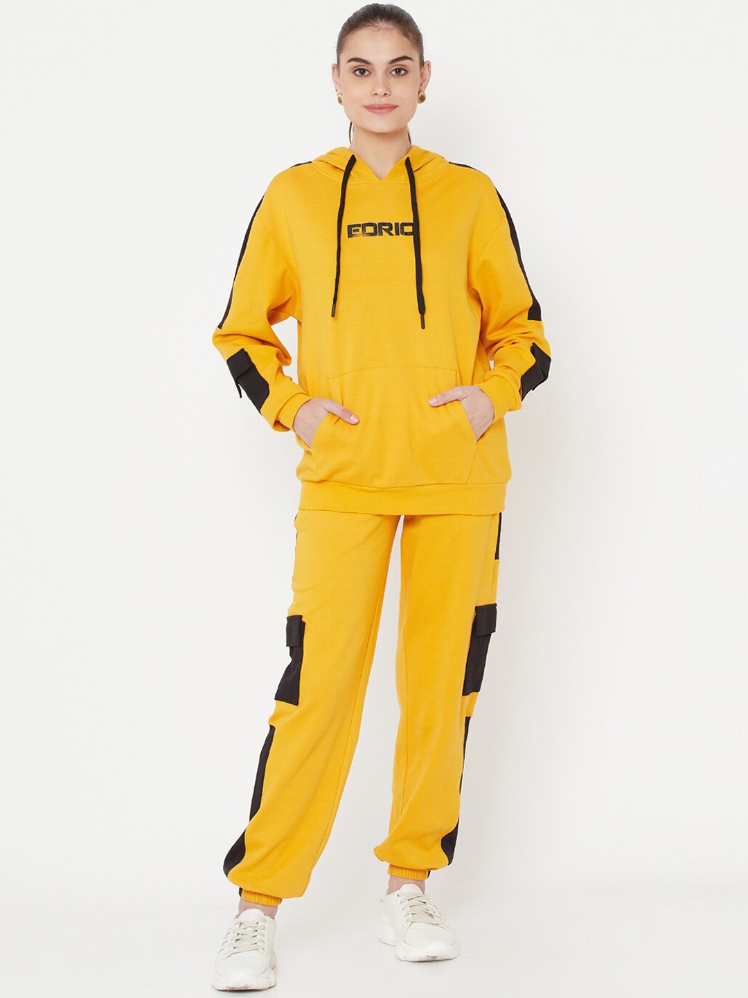 

EDRIO Women Mustard Yellow Solid Cotton Tracksuits