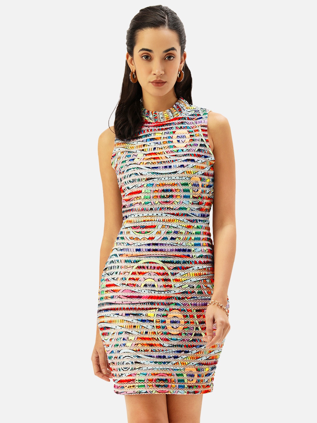 

Martini Blue & White Abstract Printed Bodycon Mini Dress