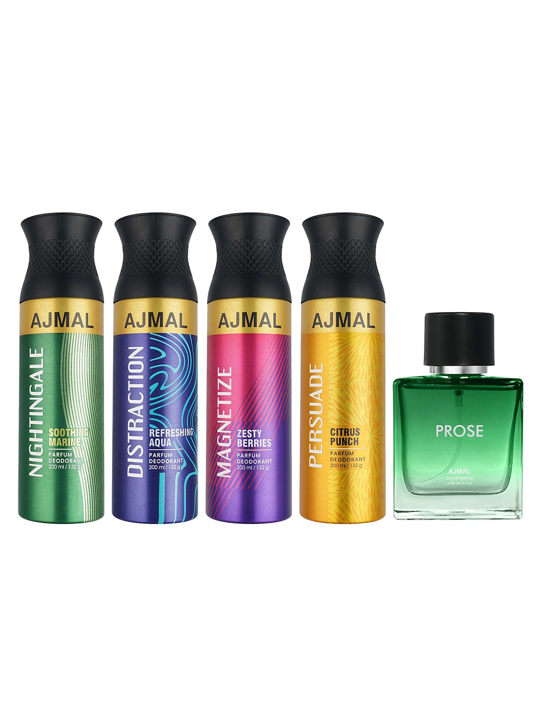 

Ajmal Set of 5 Prose EDP 20 ml & Parfum Deodorant 200 ml Each, Yellow
