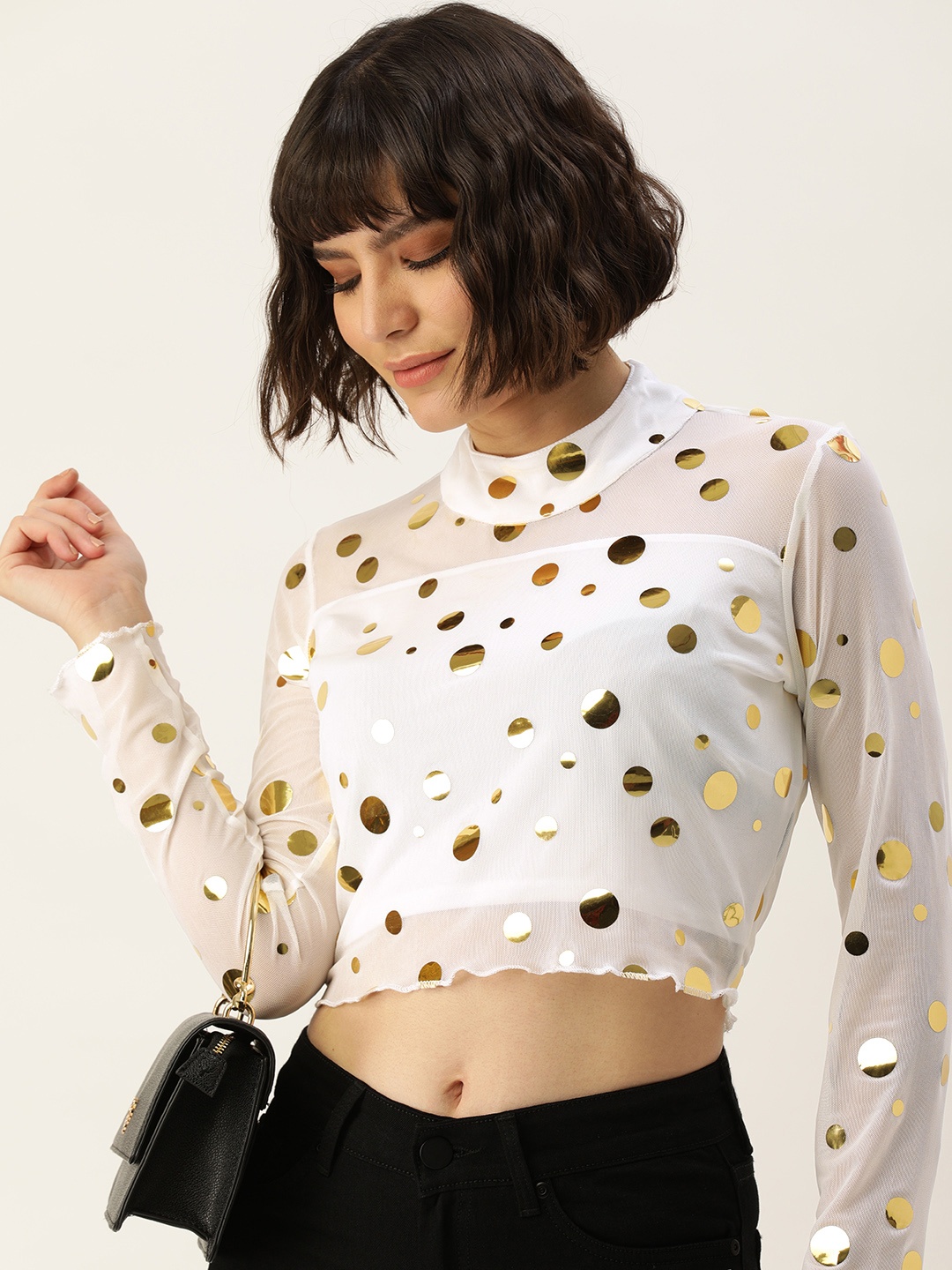 

Martini Women White Embellished Crop Top