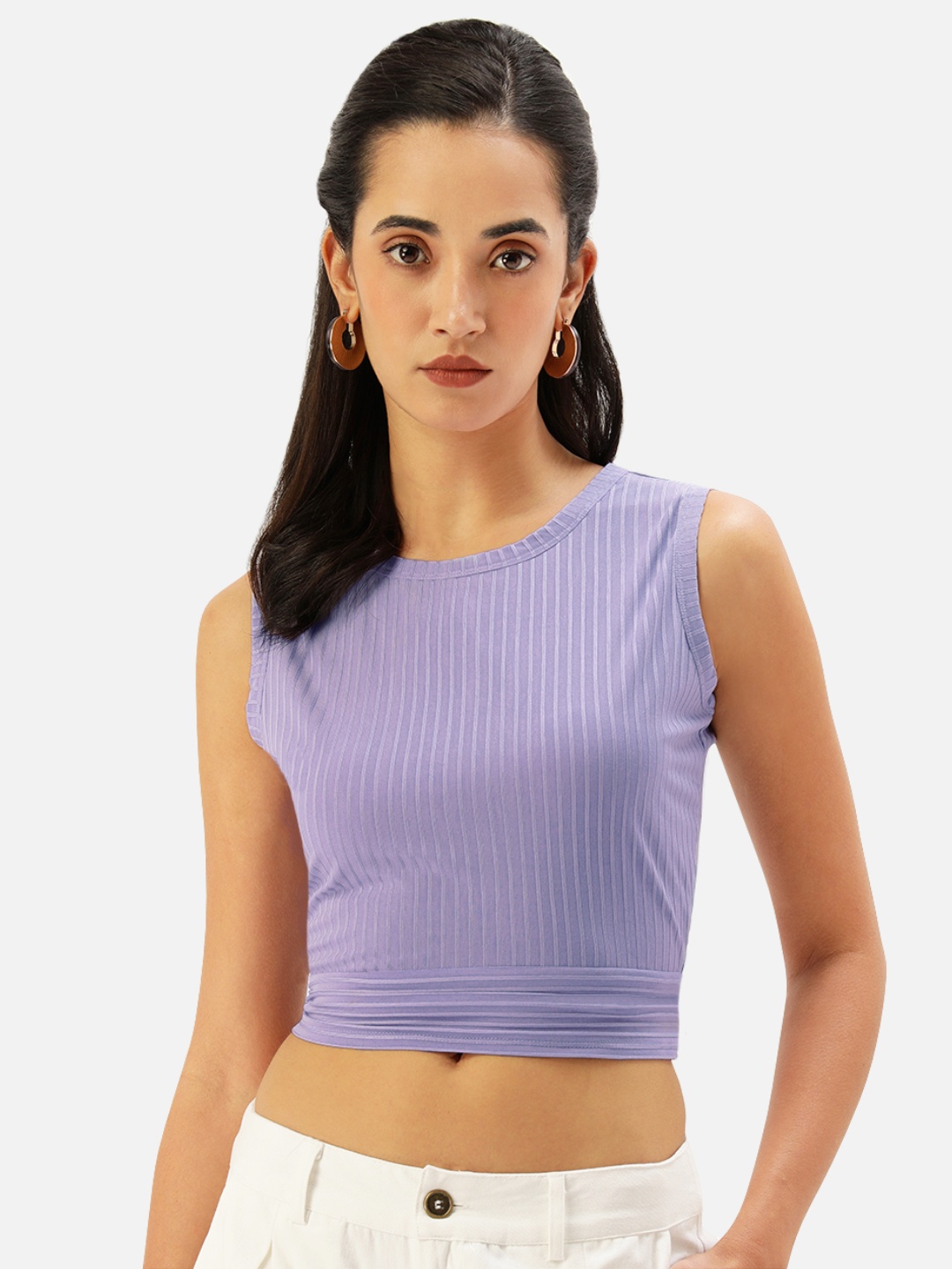 

Martini Lavender Striped Styled Back Crop Top