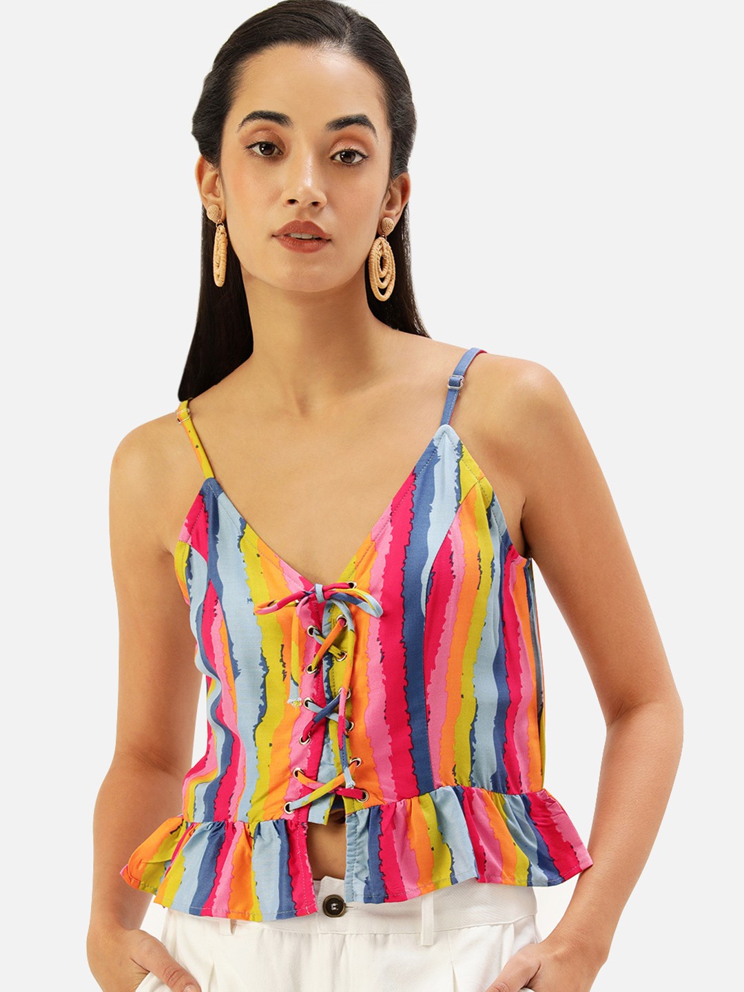 

Martini Blue & Pink Striped Empire Crop Top