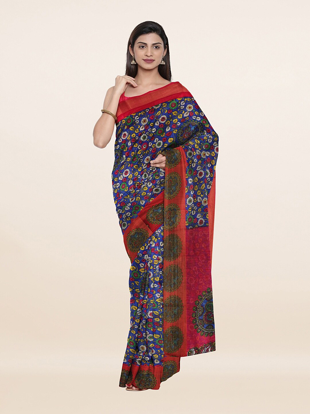 

Pothys Women Blue & Red Floral Cotton Blend Saree