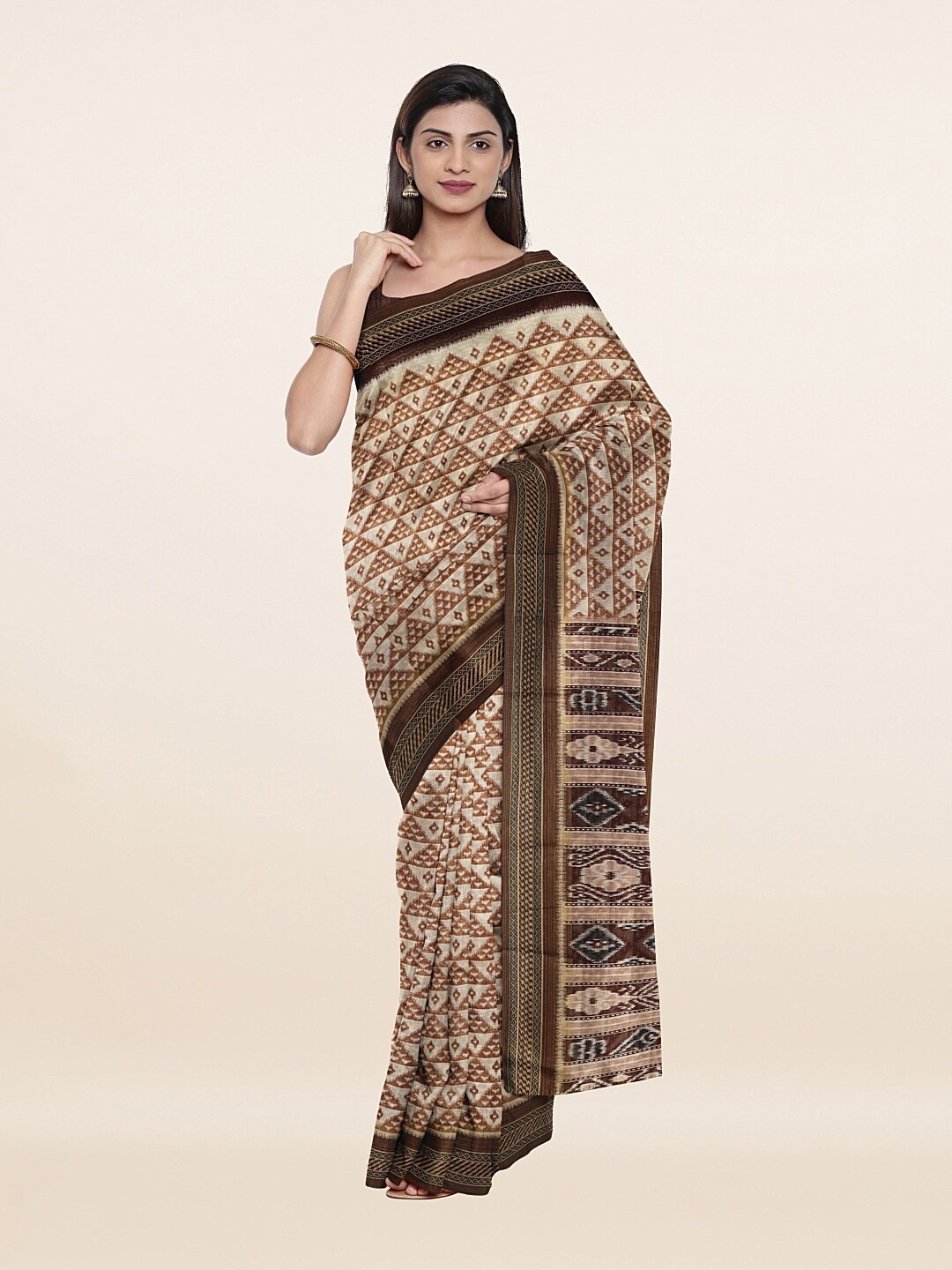 

Pothys Cream-Coloured & Gold-Toned Zari Saree