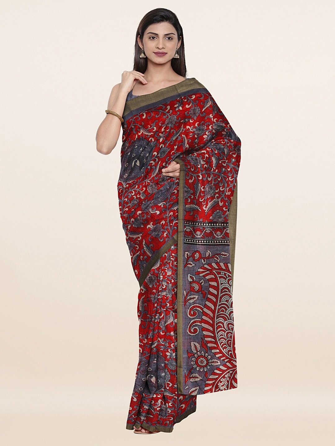 

Pothys Red & Gold-Toned Ethnic Motifs Zari Saree