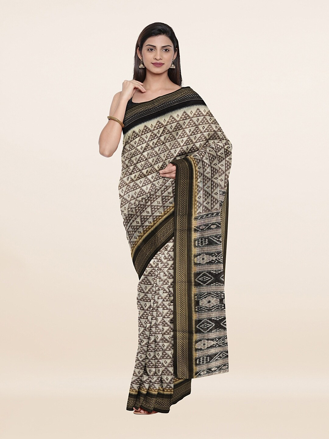 

Pothys Cream-Coloured & Gold-Toned Zari Saree
