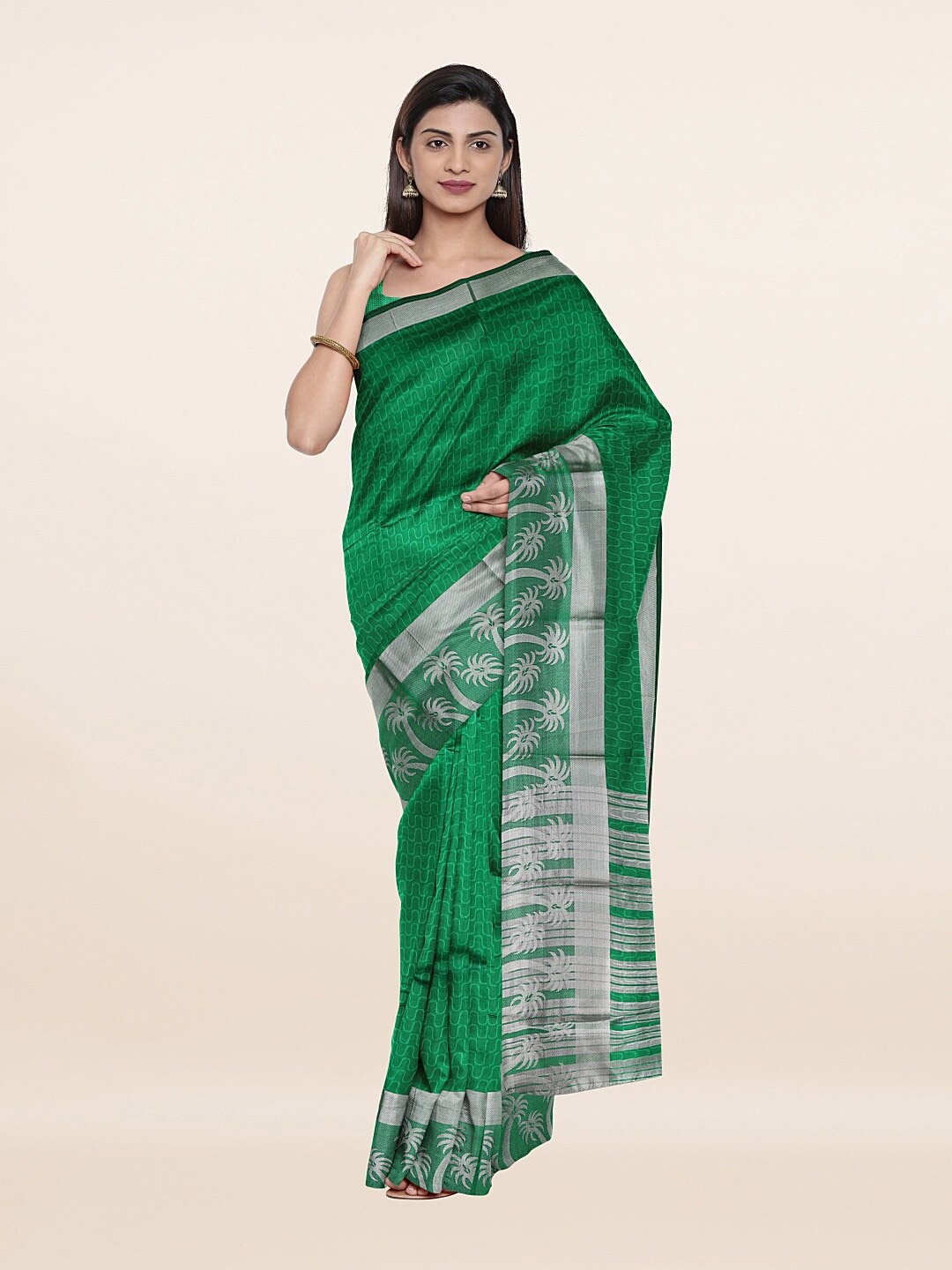 

Pothys Green & Silver-Toned Woven Design Zari Saree