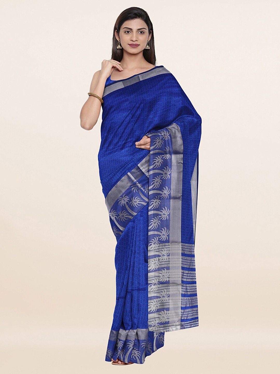

Pothys Women Blue & Silver-Toned Woven Design Saree