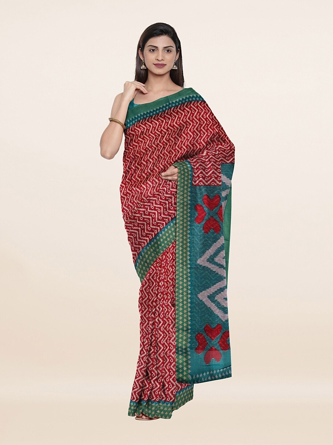 

Pothys Maroon & Blue Printed Saree