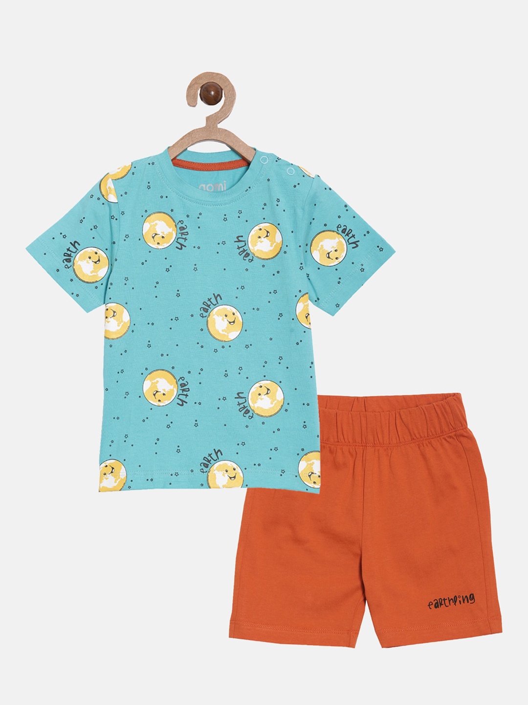 

Aomi Boys Blue & Brown Printed T-shirt with Shorts