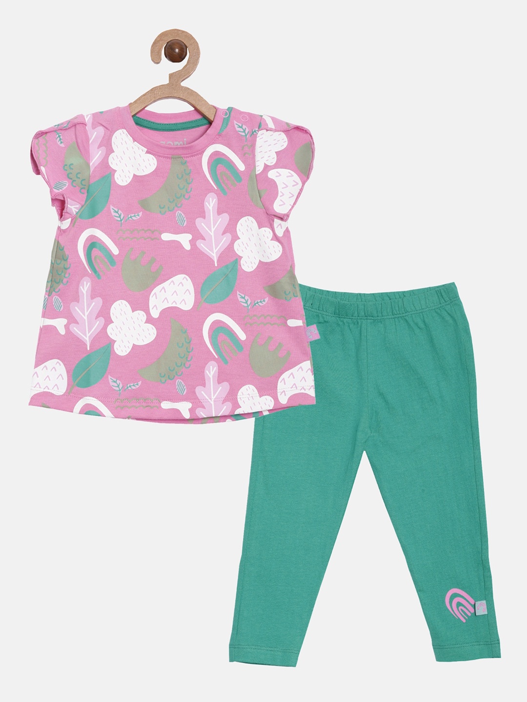 

Aomi Girls Pink & Green Floral Printed T-shirt with Leggings