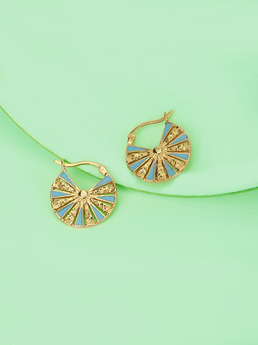

Carlton London Gold-Toned & Turquoise Blue Circular Hoop Earrings