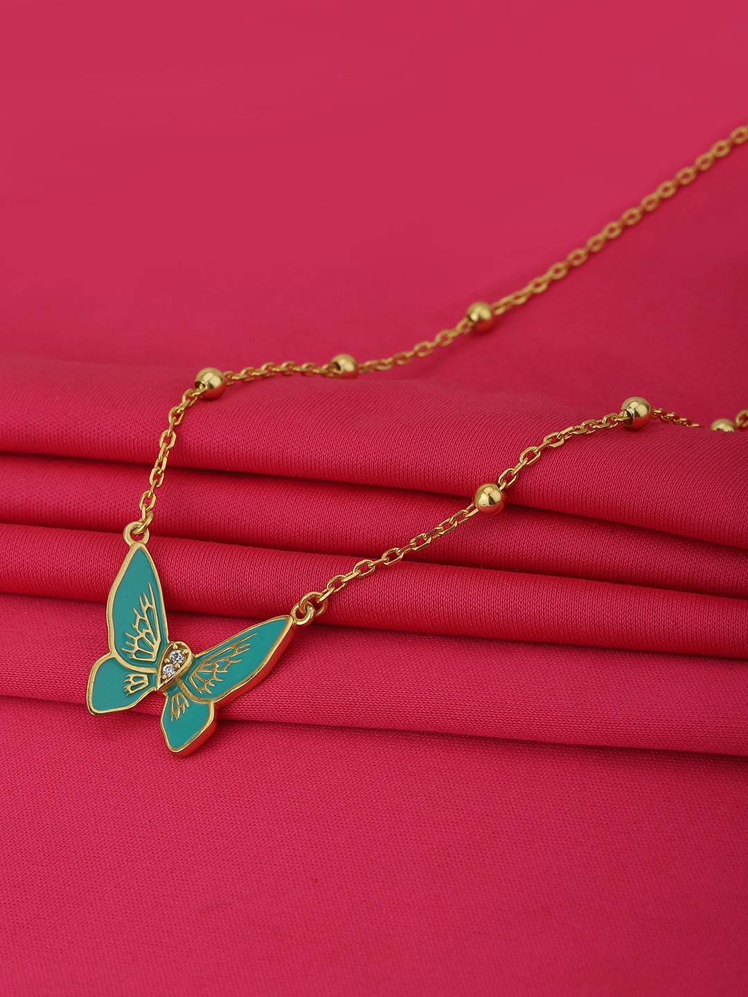 

Carlton London Gold-Plated & Turquoise Blue Brass Enamelled Necklace