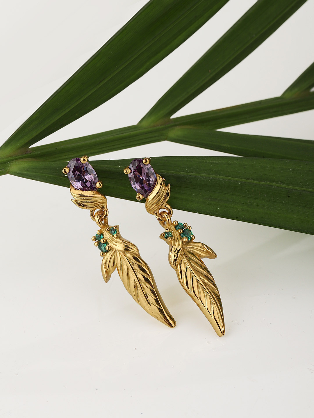 

Carlton London Gold-Toned & Purple Leaf Shaped Drop Earrings