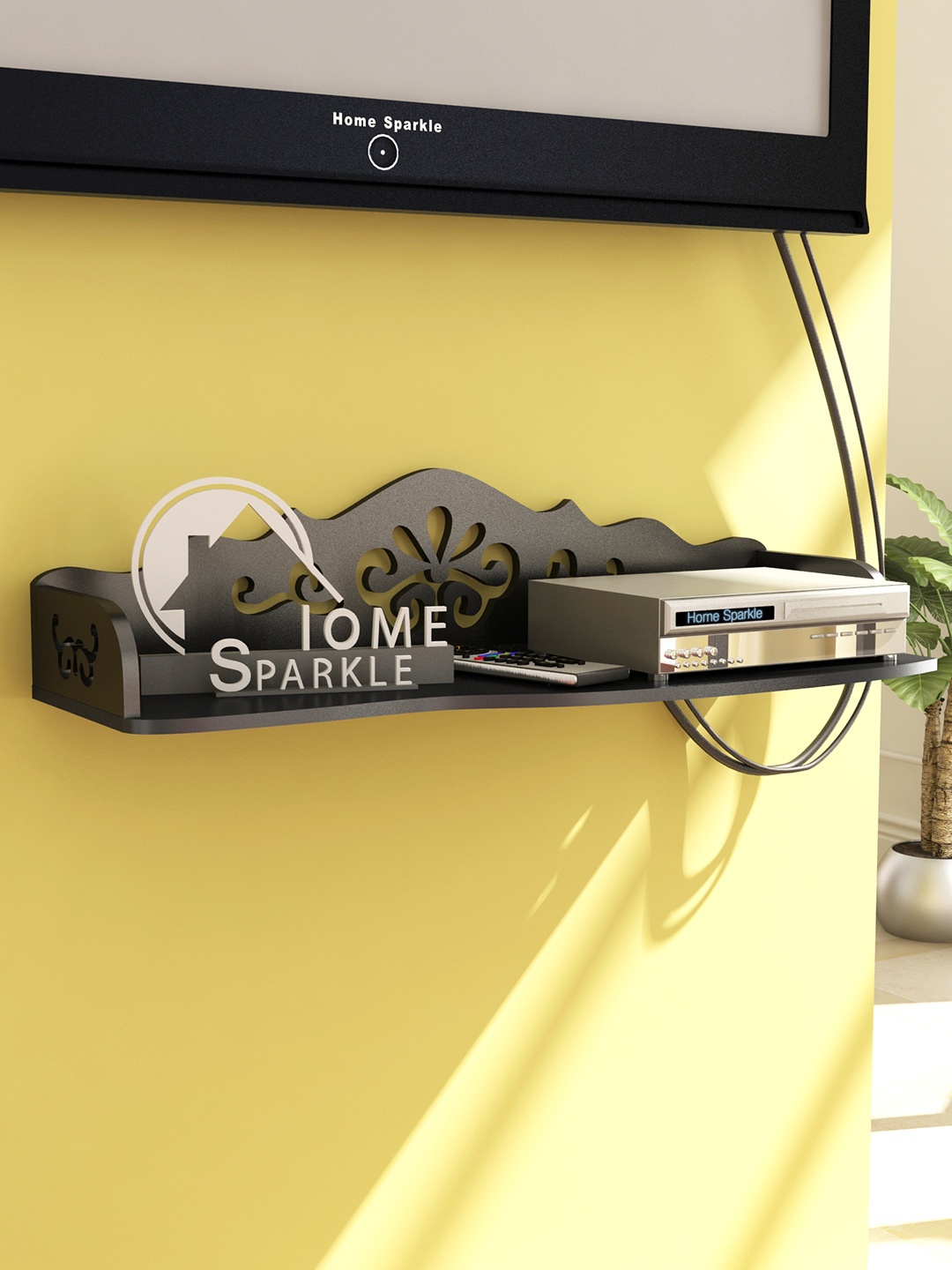 

Home Sparkle Black Carved Wall Shelf