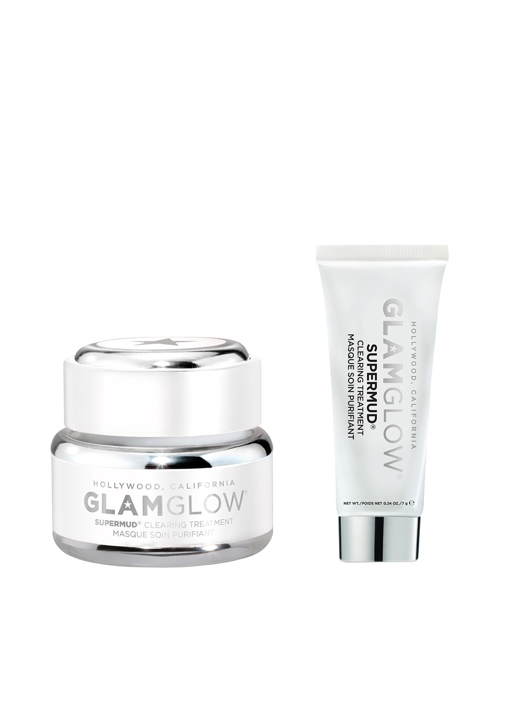 

GLAMGLOW Set of Supermud Charcoal Instant Treatment Mask & Supermud Clearing Treatment, White