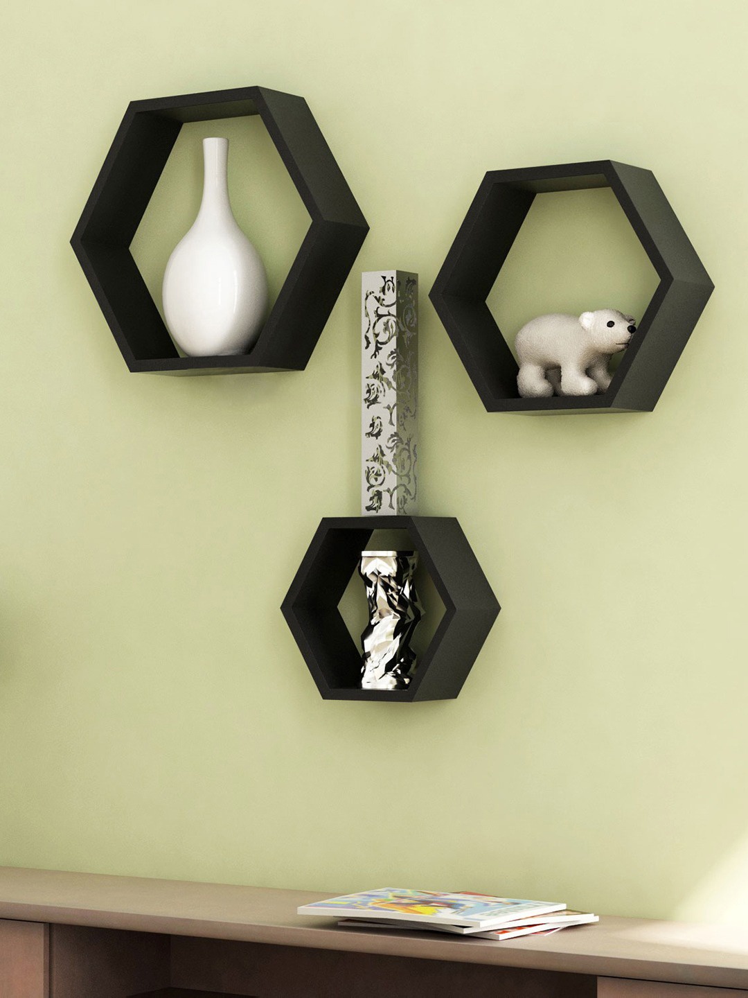 

Home Sparkle Set of 3 Black Hexagonal Wall Shelves