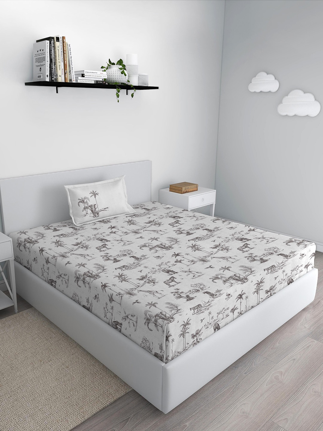 

GM Grey & White Printed 180 TC Single Bedsheet with 1 Pillow Covers