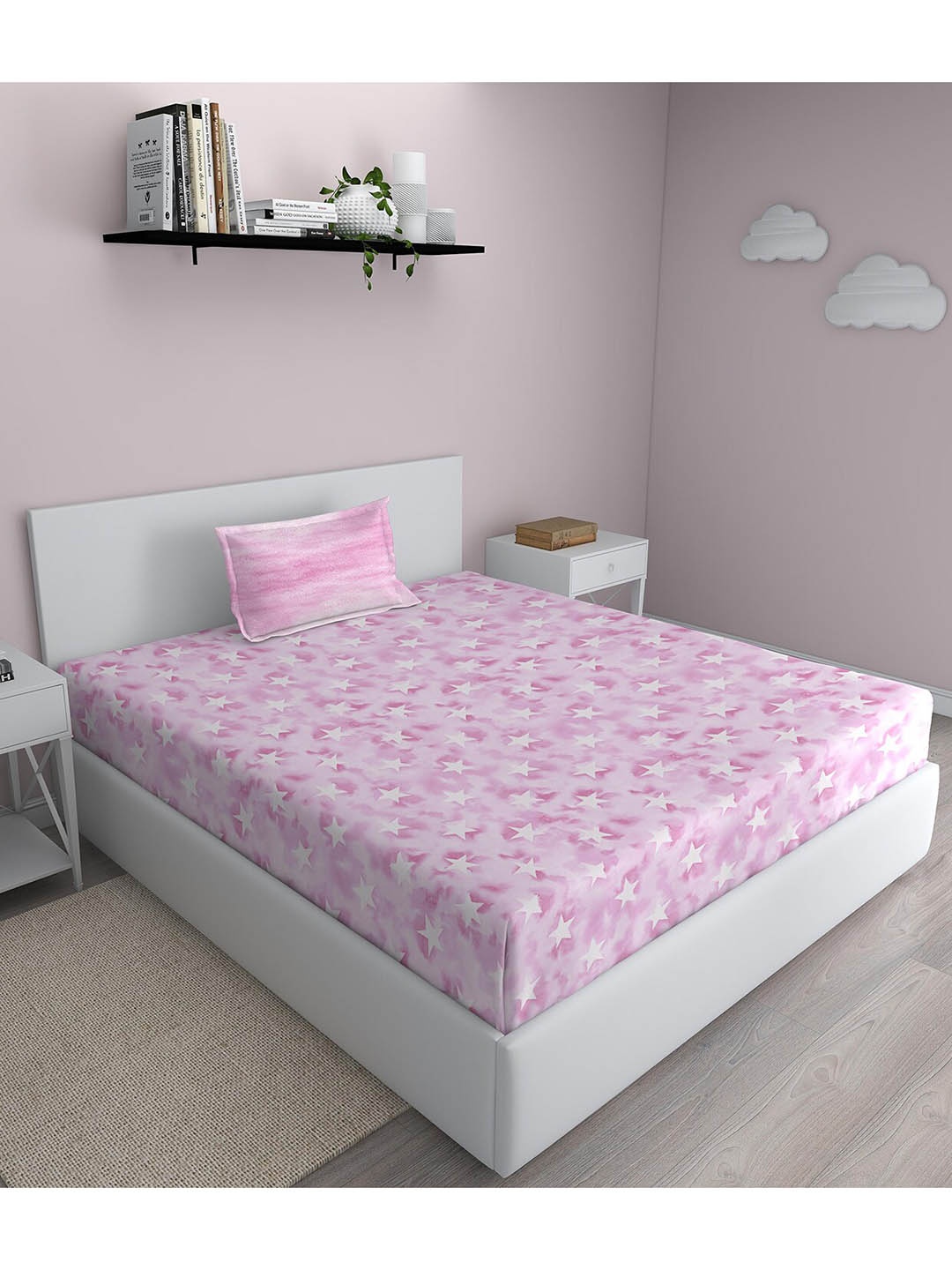 

GM Pink & White Geometric 180 TC Single Bedsheet with 1 Pillow Covers