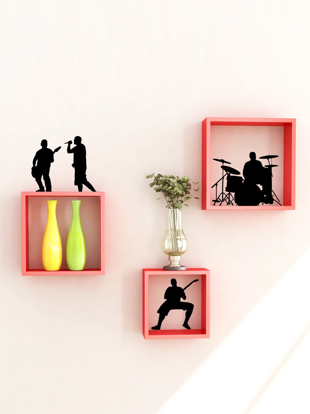 

Home Sparkle Set of 3 Red Cube Wall Shelves with Wall Stickers