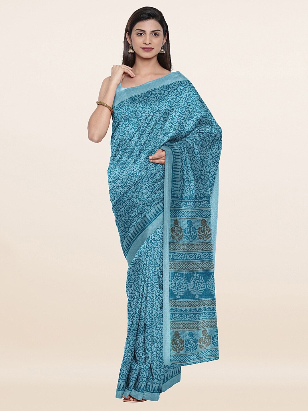 

Pothys Blue & Brown Floral Saree