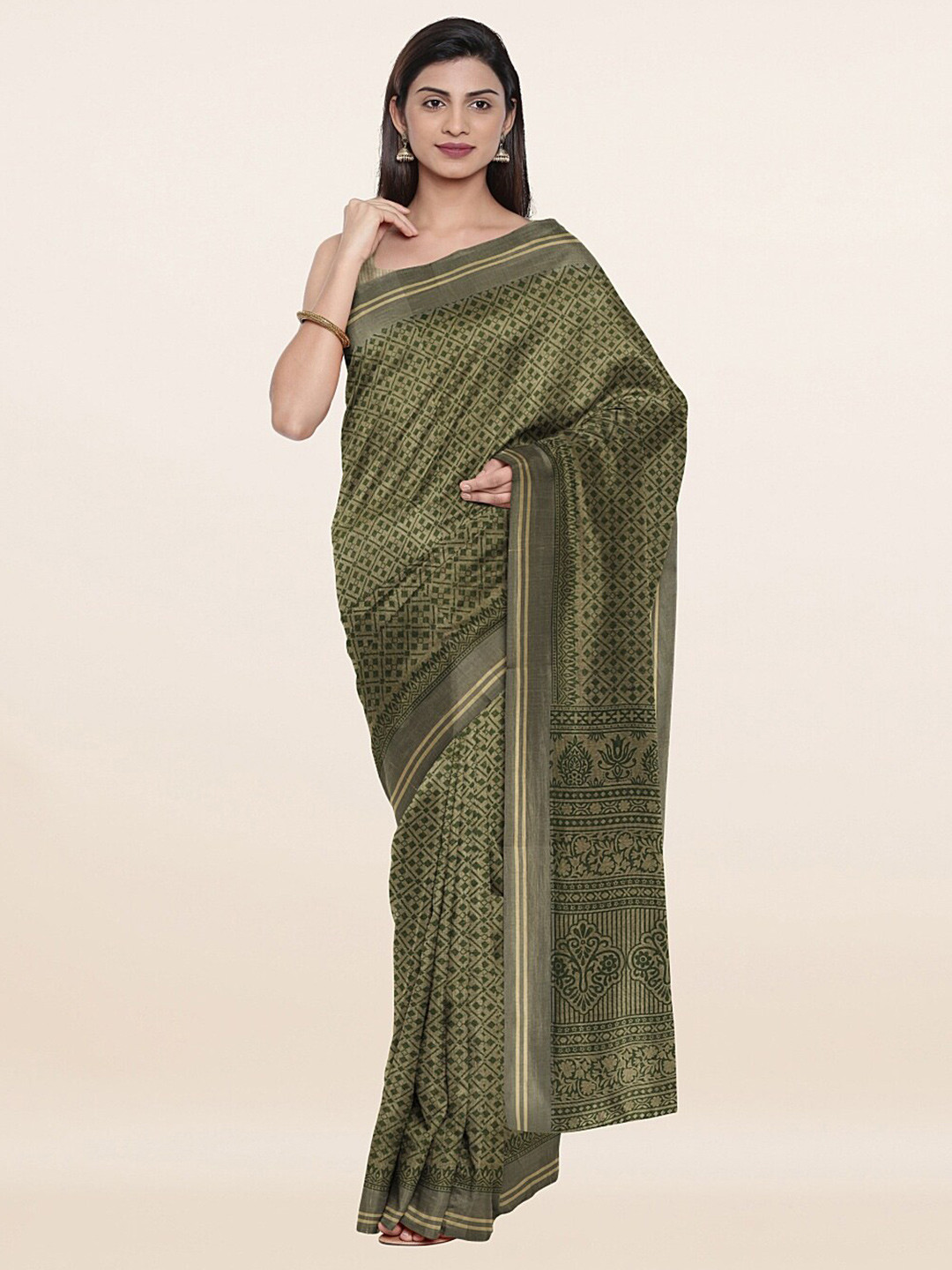 

Pothys Green & Gold-Toned Saree
