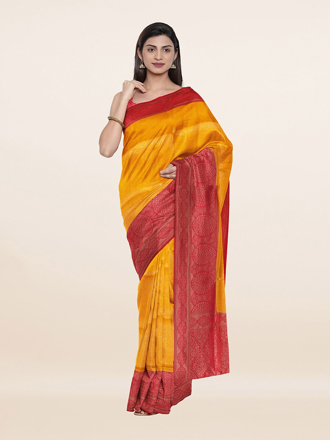 

Pothys Yellow & Red Zari Art Silk Saree